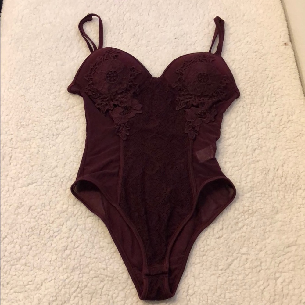 New eggplant purple 1 piece lingerie bodysuit